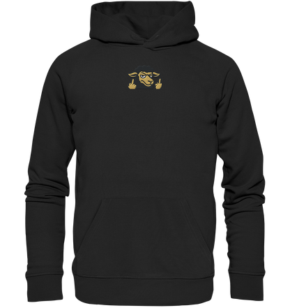 Schwarzes Schaf mit Mittelfinger – Das stille Nein in Stoffform - Organic Hoodie (Stick)