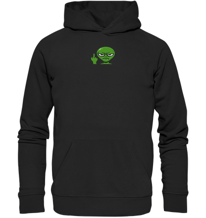 Alien mit Mittelfinger – Erdleben ist kein Ponyhof - Organic Hoodie (Stick)