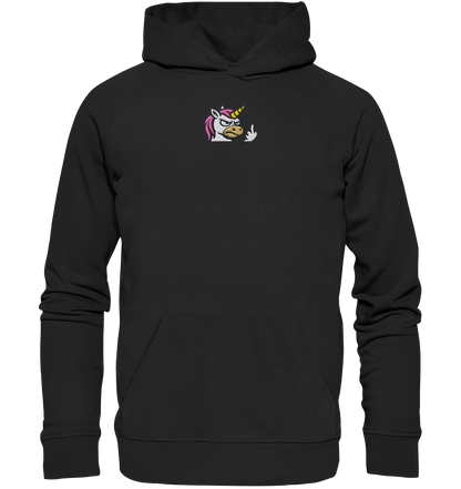 Einhorn mit Mittelfinger – Magie war gestern, jetzt kommt Klartext - Organic Hoodie (Stick)