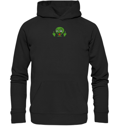 Alien mit Mittelfinger – Ich will nach Hause, aber erst flippe ich euch noch - Organic Hoodie (Stick)