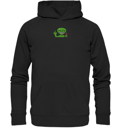 Alien mit Mittelfinger – Cosmic Party, irdischer Finger - Organic Hoodie (Stick)