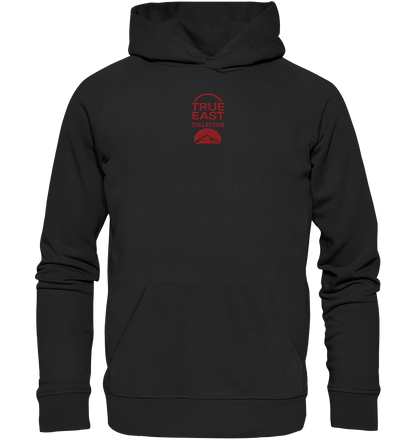 True East Logo + Bergsilhouette – Zuhause ist ein Horizont - Organic Hoodie (Stick)