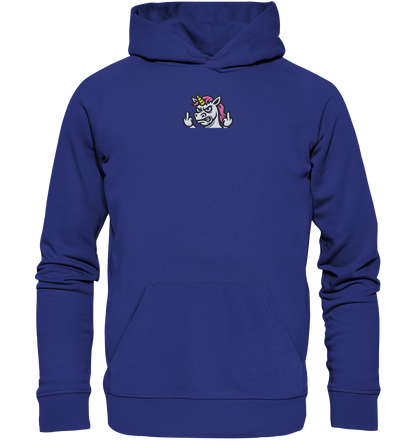 Einhorn mit Mittelfinger – Sag’s mit dem Horn - Organic Hoodie (Stick)