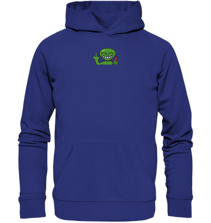 Alien mit Mittelfinger – Cosmic Party, irdischer Finger - Organic Hoodie (Stick)