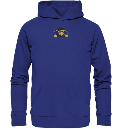 Schwarzes Schaf mit Mittelfinger – Das stille Nein in Stoffform - Organic Hoodie (Stick)