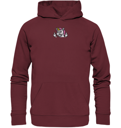 Einhorn mit Mittelfinger – Sag’s mit dem Horn - Organic Hoodie (Stick)