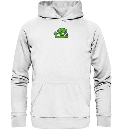 Alien mit Mittelfinger – Cosmic Party, irdischer Finger - Organic Hoodie (Stick)