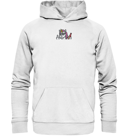Einhorn mit Mittelfinger – Rave-Rainbow in Rebellion - Organic Hoodie (Stick)