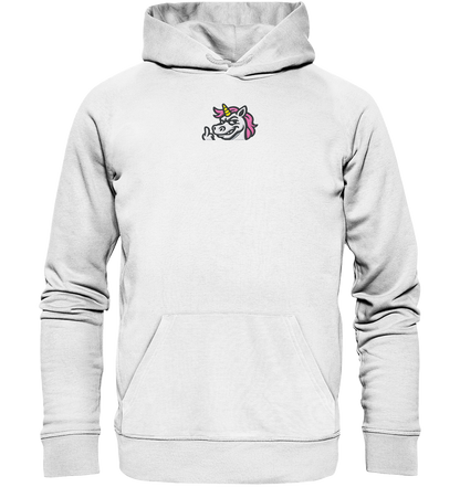 Einhorn mit Mittelfinger – Zu süß zum Ertragen, zu frech zum Ignorieren - Organic Hoodie (Stick)