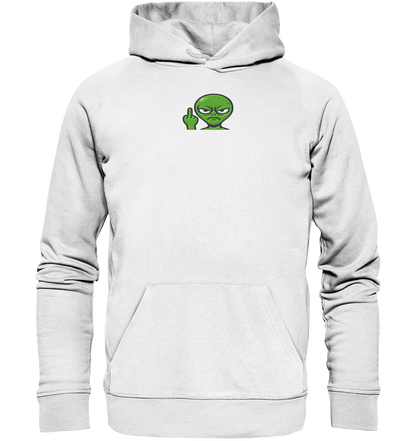 Alien mit Mittelfinger – Erdleben ist kein Ponyhof - Organic Hoodie (Stick)
