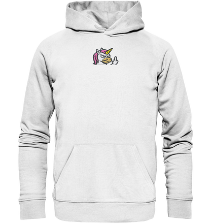 Einhorn mit Mittelfinger – Magie war gestern, jetzt kommt Klartext - Organic Hoodie (Stick)