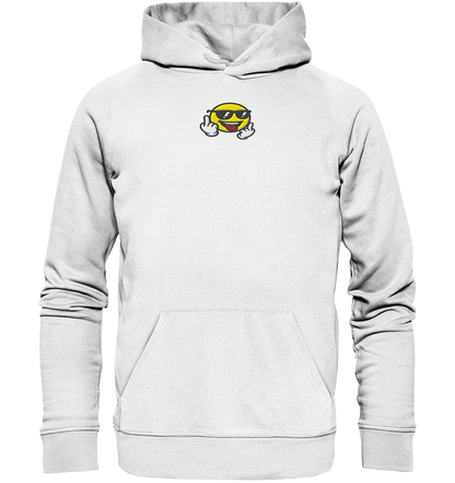 Smiley mit Mittelfinger – Der freundlichste Mittelfinger der Welt - Organic Hoodie (Stick)