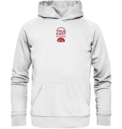 True East Logo + Bergsilhouette – Zuhause ist ein Horizont - Organic Hoodie (Stick)