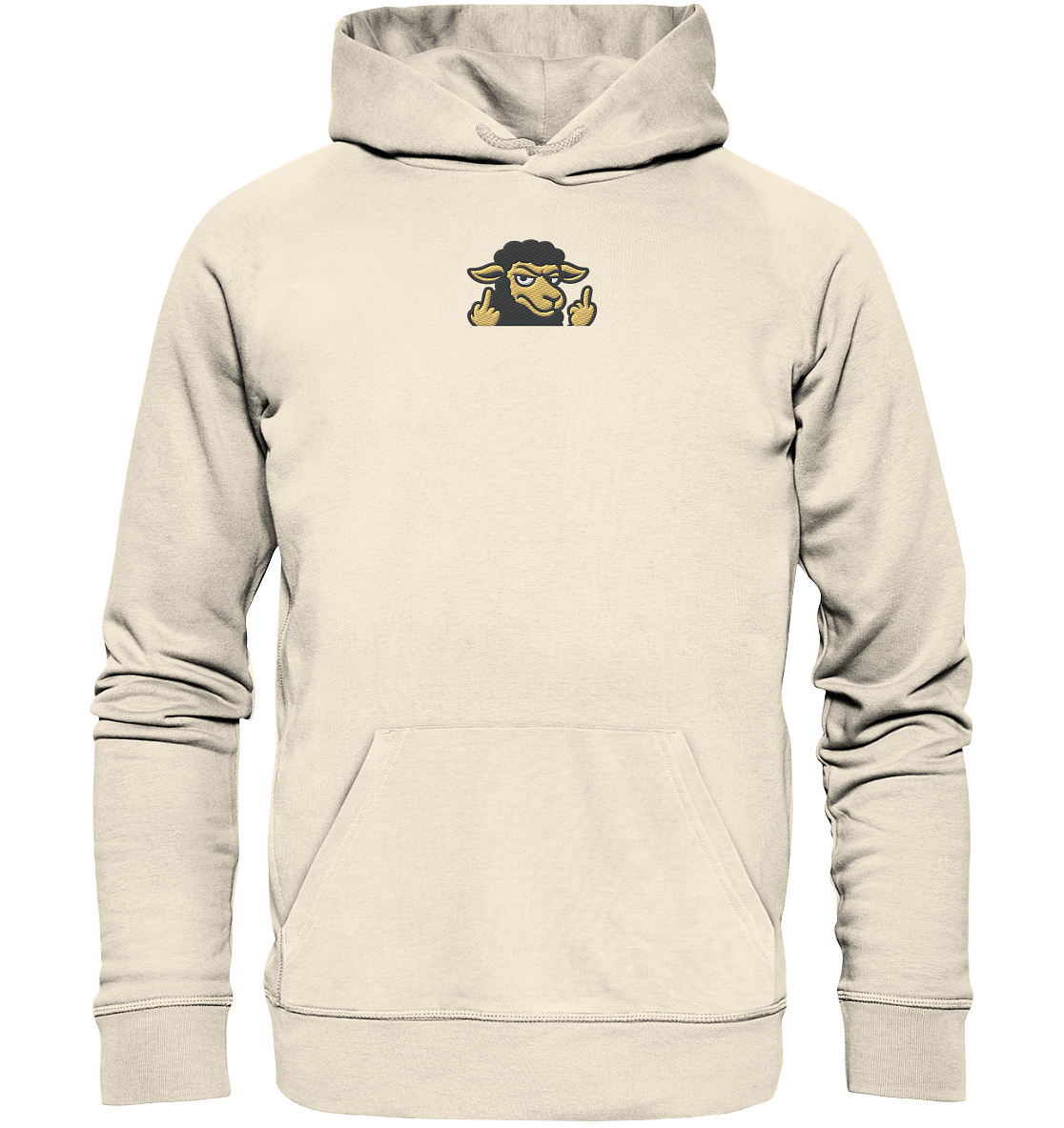 Schwarzes Schaf mit Mittelfinger – Das stille Nein in Stoffform - Organic Hoodie (Stick)