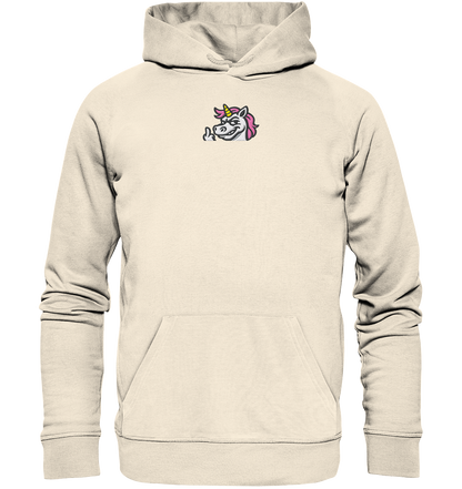 Einhorn mit Mittelfinger – Zu süß zum Ertragen, zu frech zum Ignorieren - Organic Hoodie (Stick)