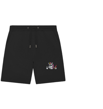 Einhorn mit Mittelfinger – Rave-Rainbow in Rebellion - Organic Jogger Shorts (Stick)