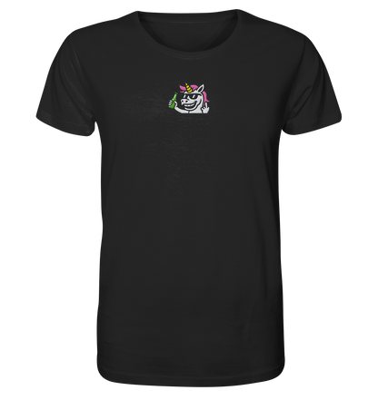 Einhorn mit Mittelfinger – Im Partymodus scheißt’s auf Glitzerregeln - Organic Shirt (Stick)