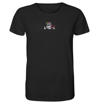 Einhorn mit Mittelfinger – Rave-Rainbow in Rebellion - Organic Shirt (Stick)