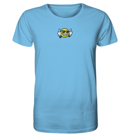 Smiley mit Mittelfinger – Nett lächeln. Weitergehen. - Organic Shirt (Stick)