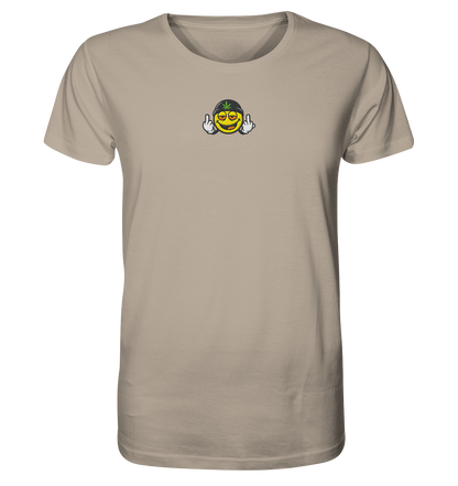Smiley mit Mittelfinger – Lächeln. Ziehen. Grenzen setzen. - Organic Shirt (Stick)
