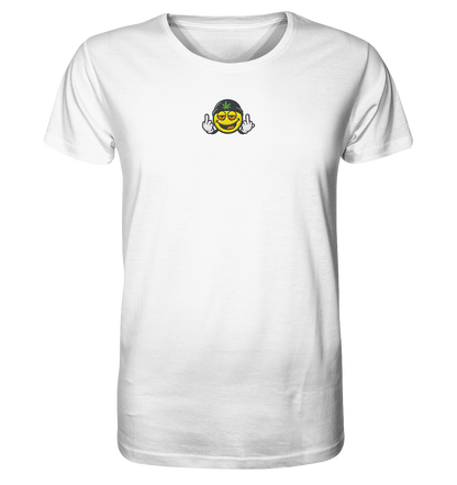 Smiley mit Mittelfinger – Lächeln. Ziehen. Grenzen setzen. - Organic Shirt (Stick)