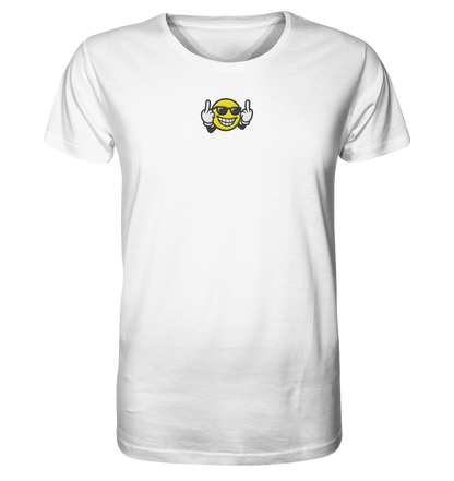 Smiley mit Mittelfinger – Nett lächeln. Weitergehen. - Organic Shirt (Stick)