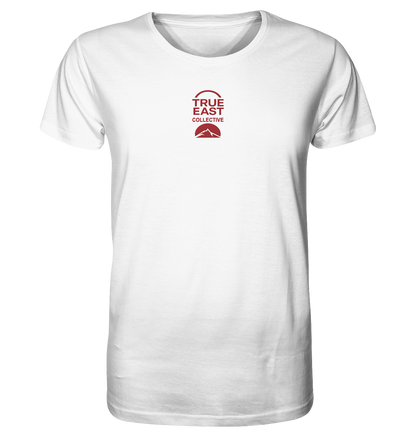 True East Logo + Bergsilhouette – Zuhause ist ein Horizont - Organic Shirt (Stick)