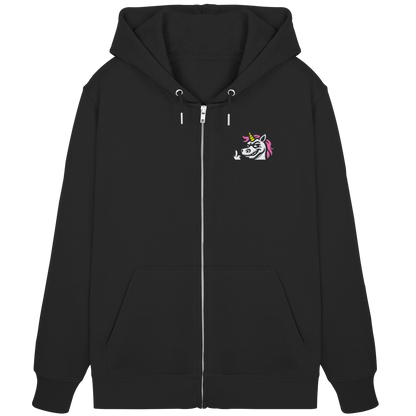 Einhorn mit Mittelfinger – Zu süß zum Ertragen, zu frech zum Ignorieren - Organic Zipper (Stick)