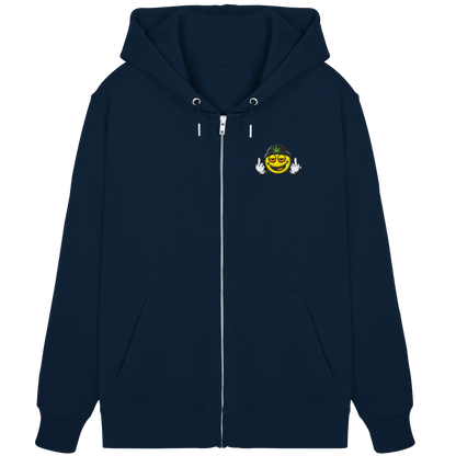 Smiley mit Mittelfinger – Lächeln. Ziehen. Grenzen setzen. - Organic Zipper (Stick)
