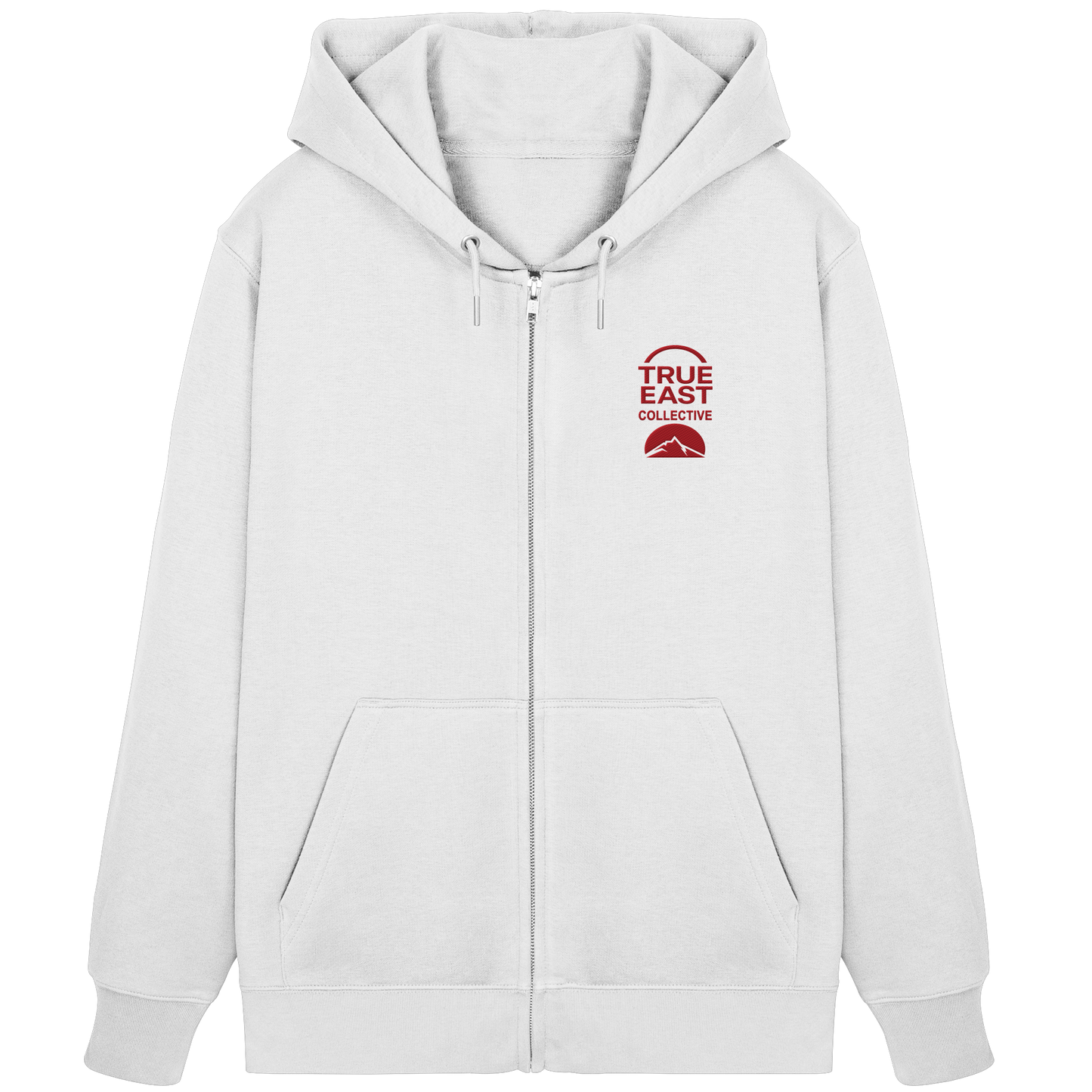 True East Logo + Bergsilhouette – Zuhause ist ein Horizont - Organic Zipper (Stick)
